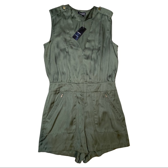 bebe Pants - NWT Bebe olive green satin romper in size S